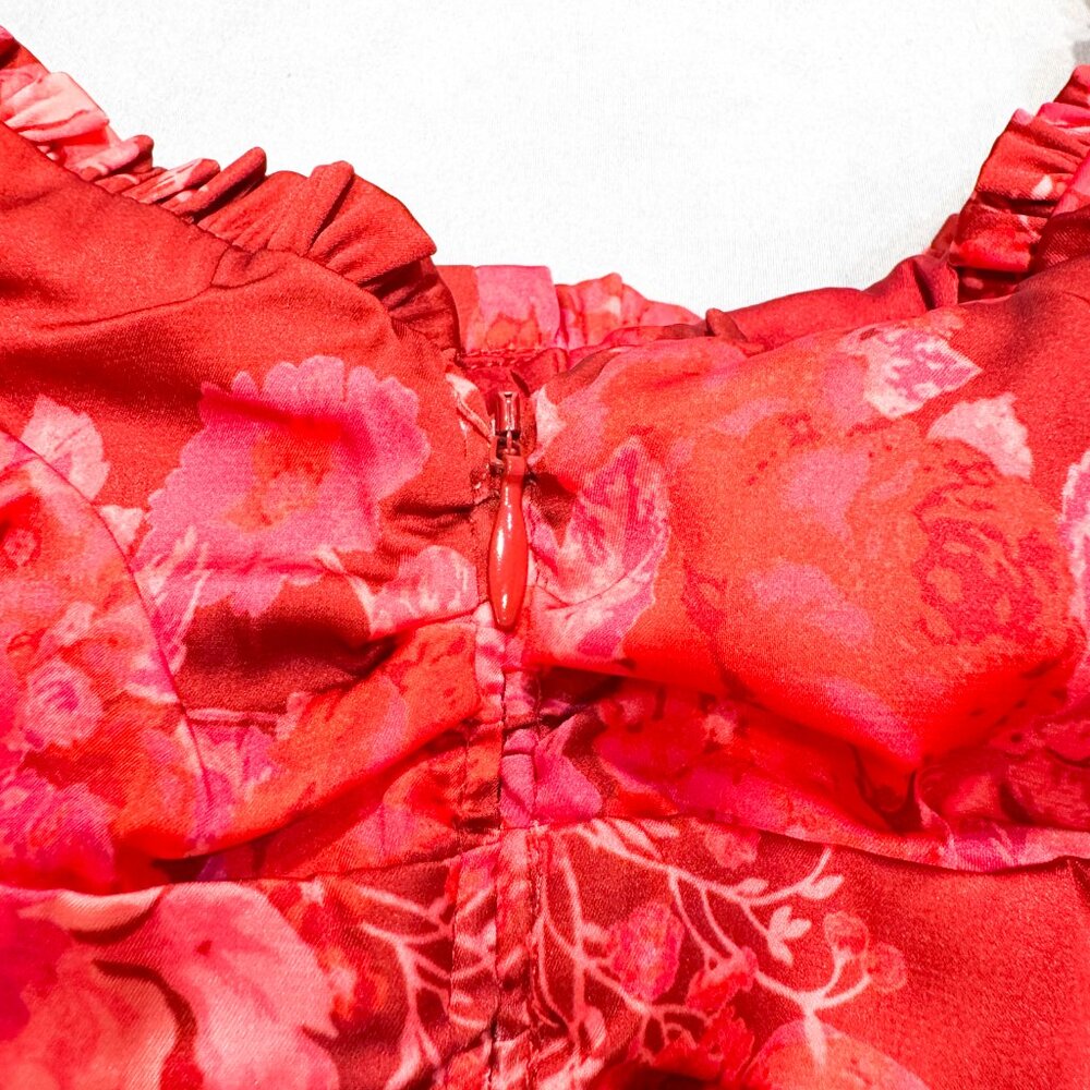 NWT For Love & Lemons Monet Bodysuit Red Floral Puff Sleeves Women's Size XS - Picture 10 of 14